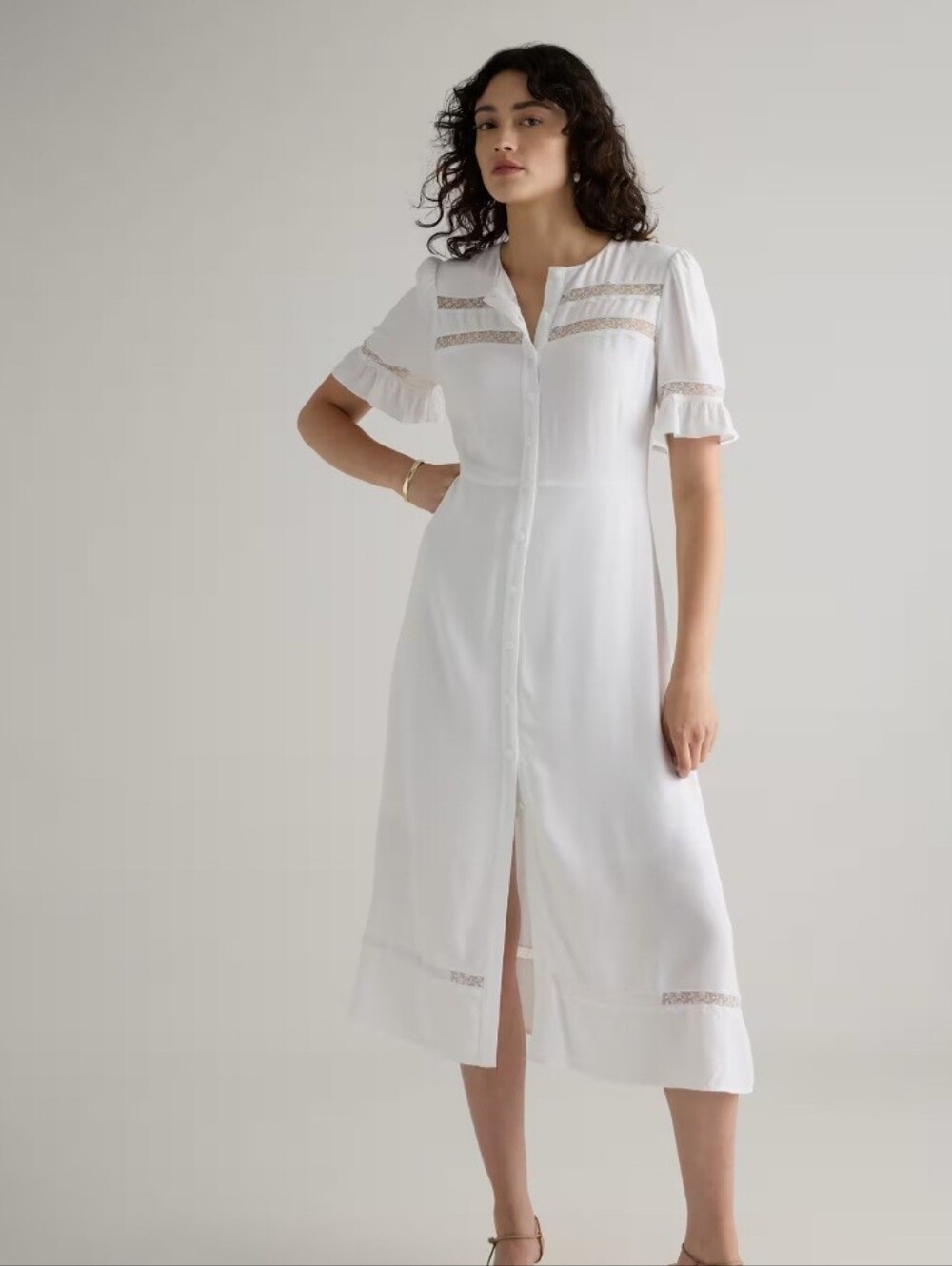 Quince Ivory Crepe Lace Insets Midi Dress Womens Size Small NWT Vacation Bridal